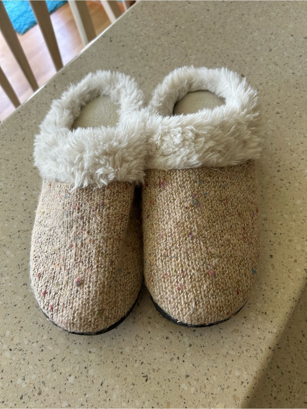 isotoner Beige Tweed Faux-Fur Cuff Women’s Slip-On Slippers
